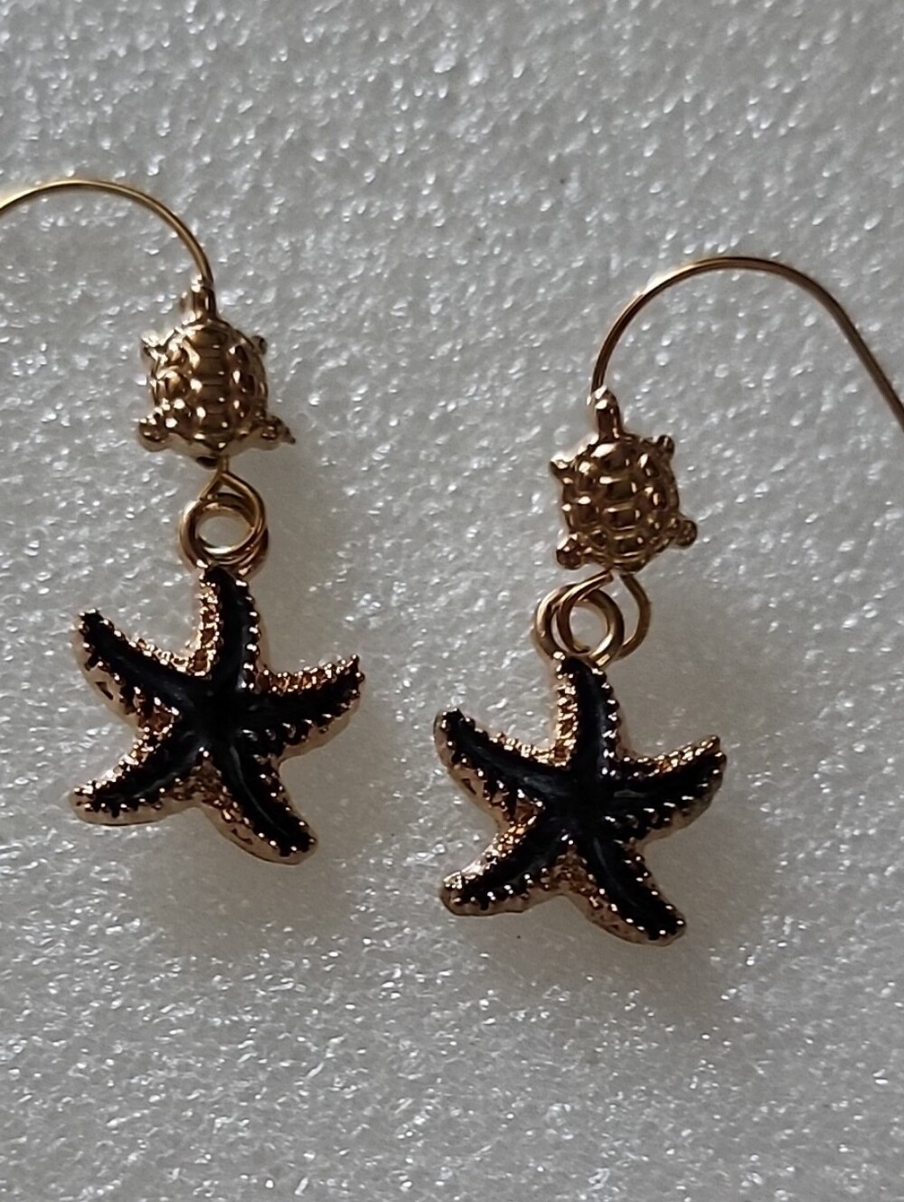 Hand Crafted Black and Gold Starfish Drop Earrings